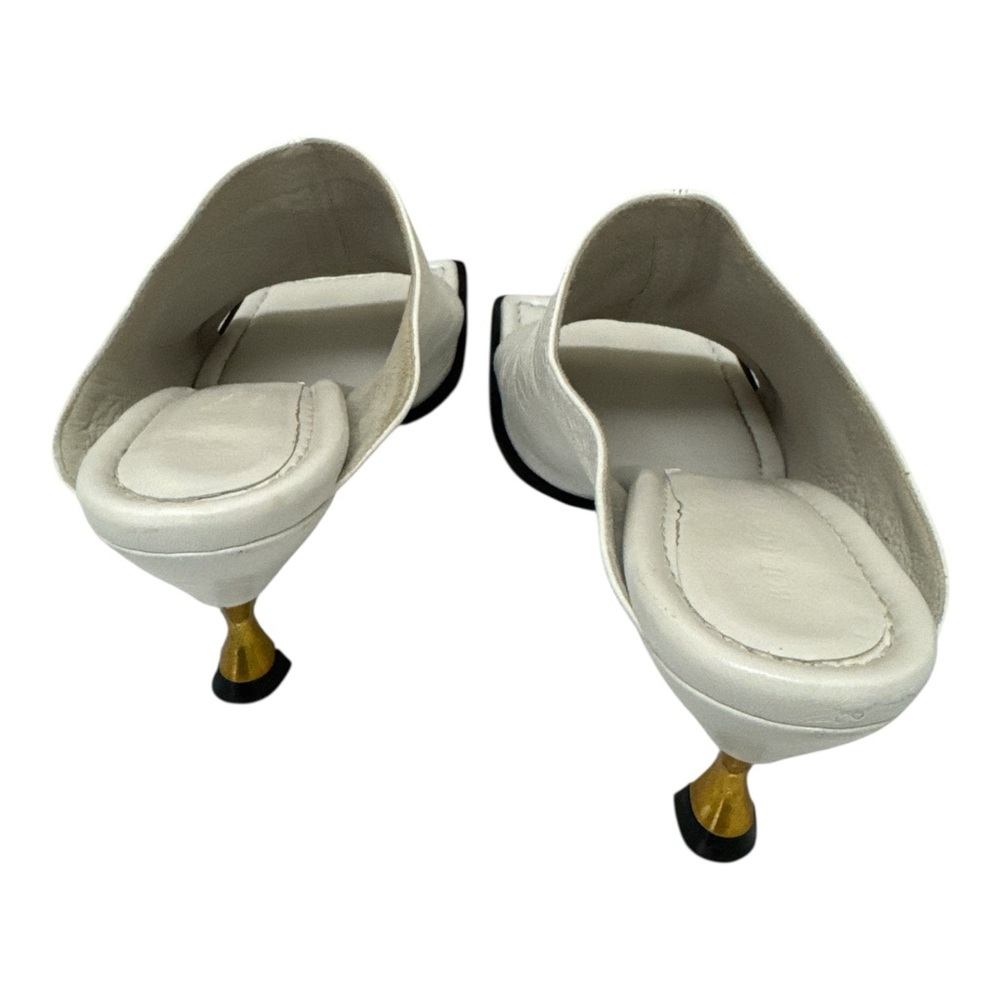 Bottega Veneta Mule Sandals 37.5 Glossy Lambskin‎ Gold Heel Square Sole Women’s - Picture 8 of 16